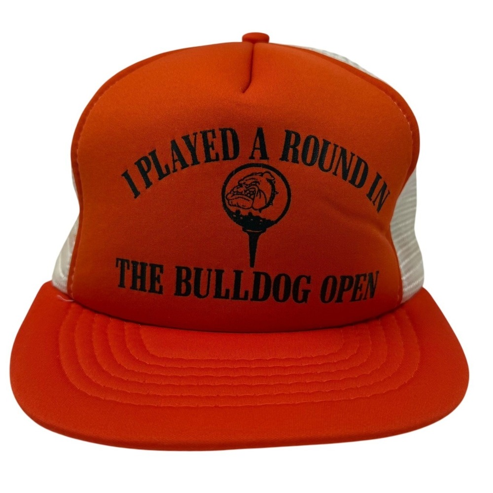 Bulldog Open Golf Trucker Hat Mens Med/Large Orange Snapback Mesh Sportco